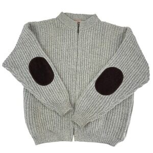 vintage Woolrich Mens XL Gray Heather Wool Blend Full Zip Cardigan Elbow Patches